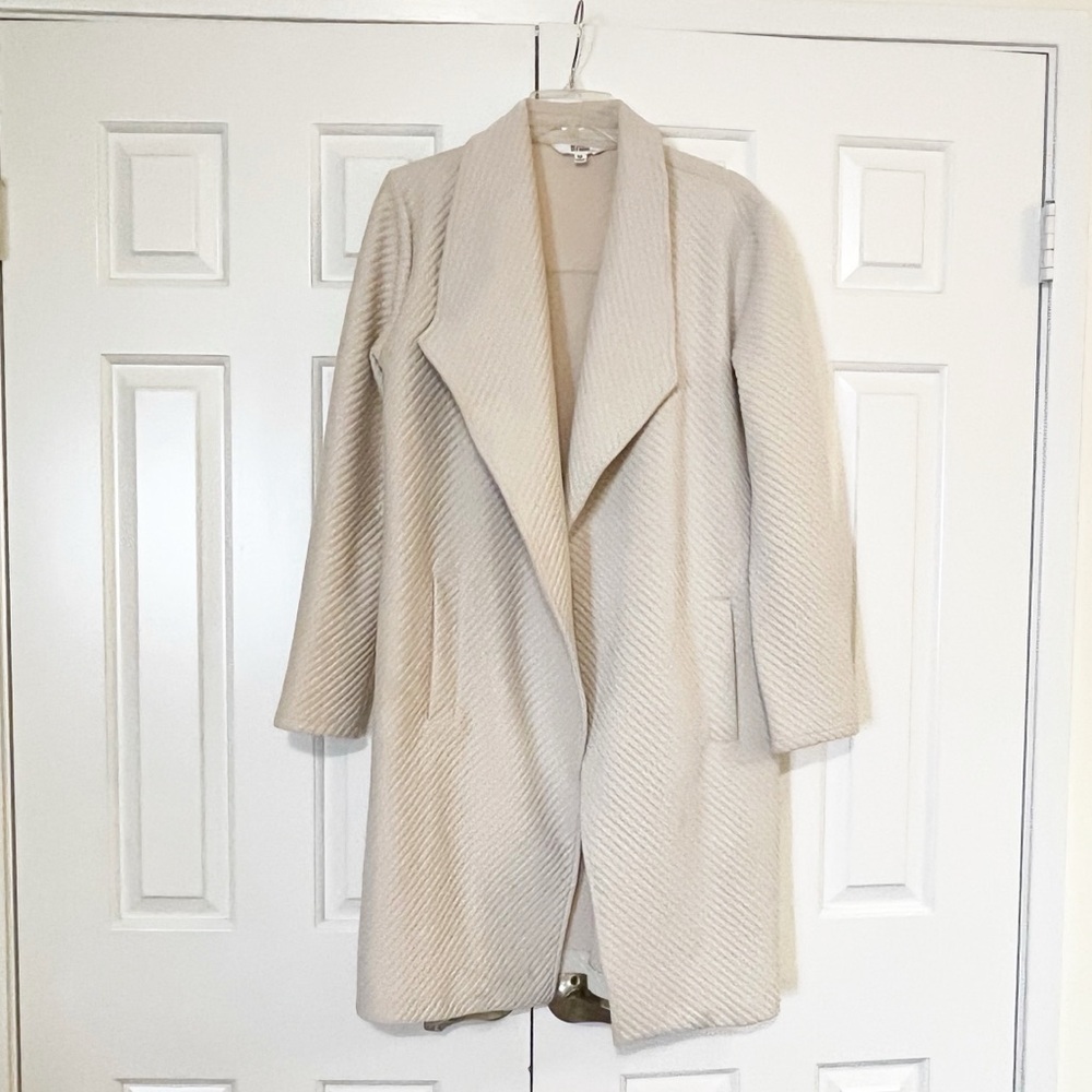 BB Dakota + Steve Madden Cream Open Front Textured Blazer Jacket W/ Pockets. Med - Picture 2 of 14